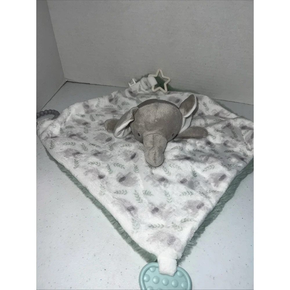 Dream Gro Activity Blankie Elephant Lovey Baby Security Blanket Gray And Green